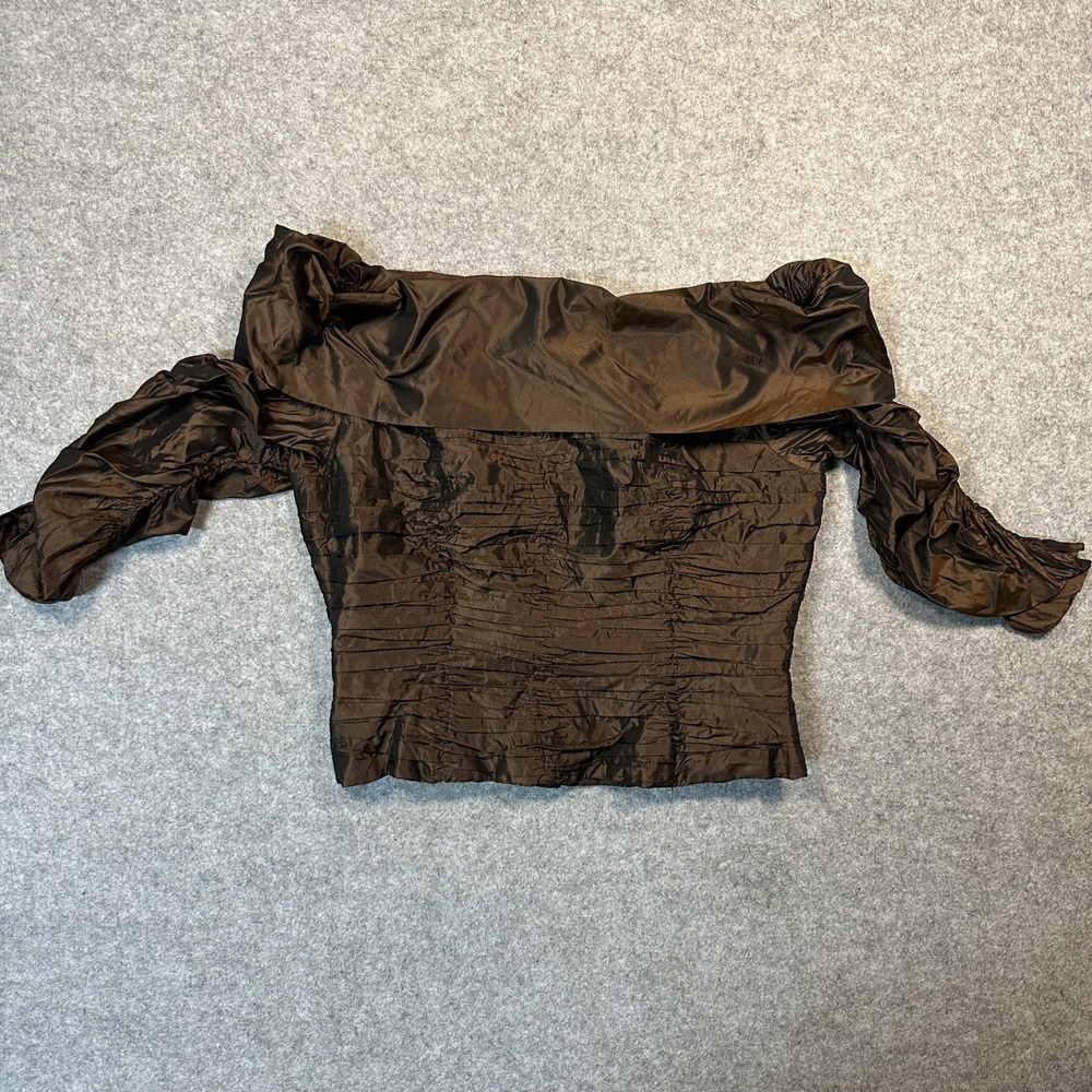 Chetta B Sherrie Bloom Peter‎ Noviello Top 14 Brown Silk Ruched Off Shoulder